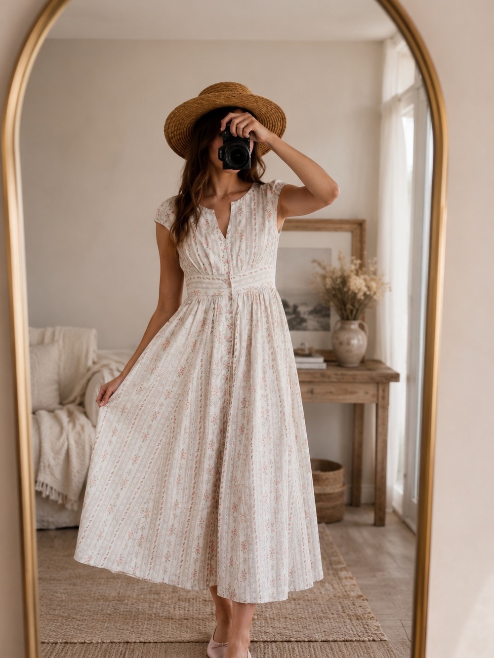 NWT In Loom Small Ravensdale Floral Cotton Maxi Dress White Boho Smocked Pockets